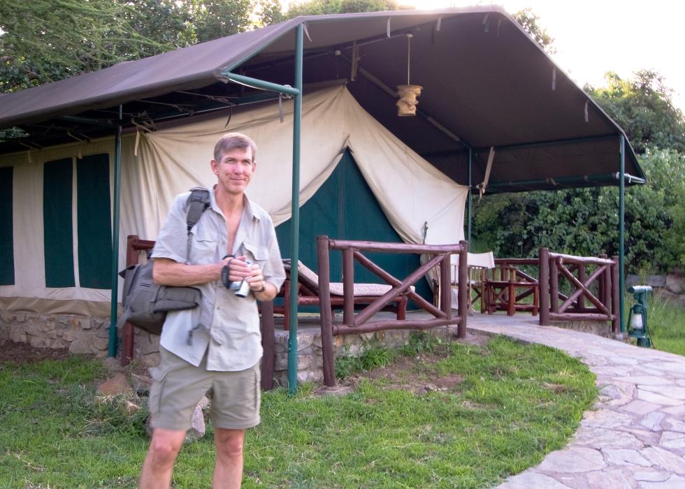 Serengeti-8180.jpg - Jim at our deluxe tented camp, Mbuzi Mawe.