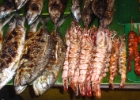 P3170114  cooked whole fish, shrimps and mystery meat : 2013	Borneo