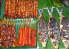 P3170117  kababs, hot dogs and fish for dinner : 2013	Borneo
